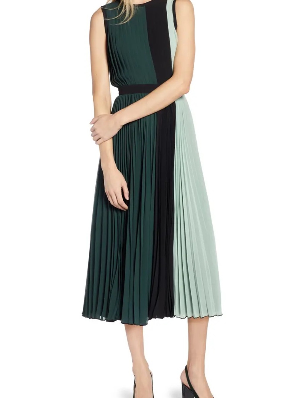Halogen x Atlantic Pacific Colorblock Pleated Midi Dress|Sz 8